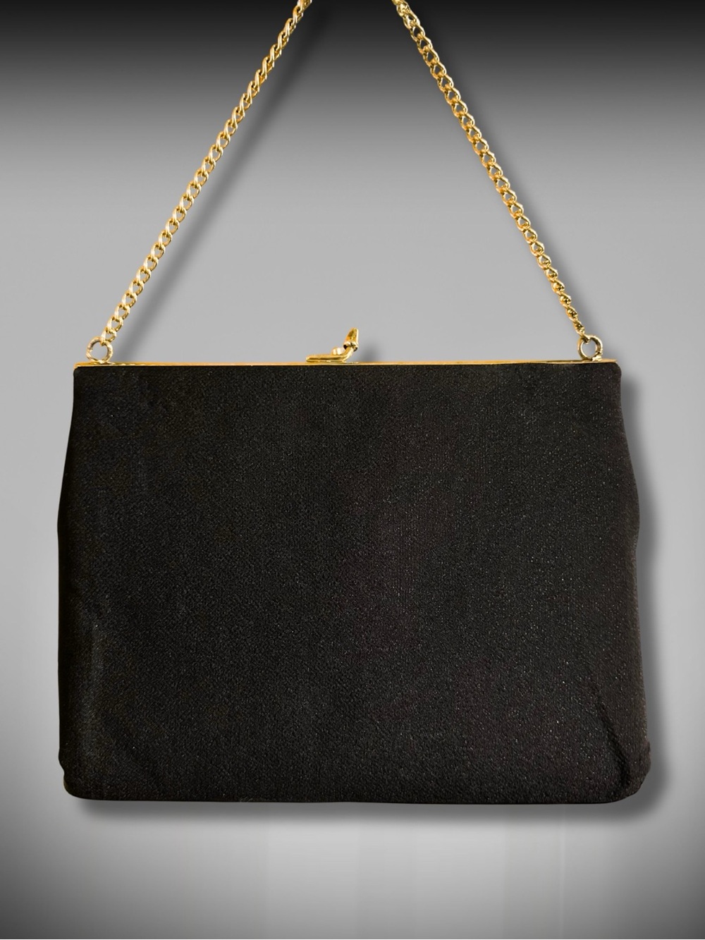 Elegant Vintage Black Embroidered Clutch with Gold Frame - Picture 7 of 9